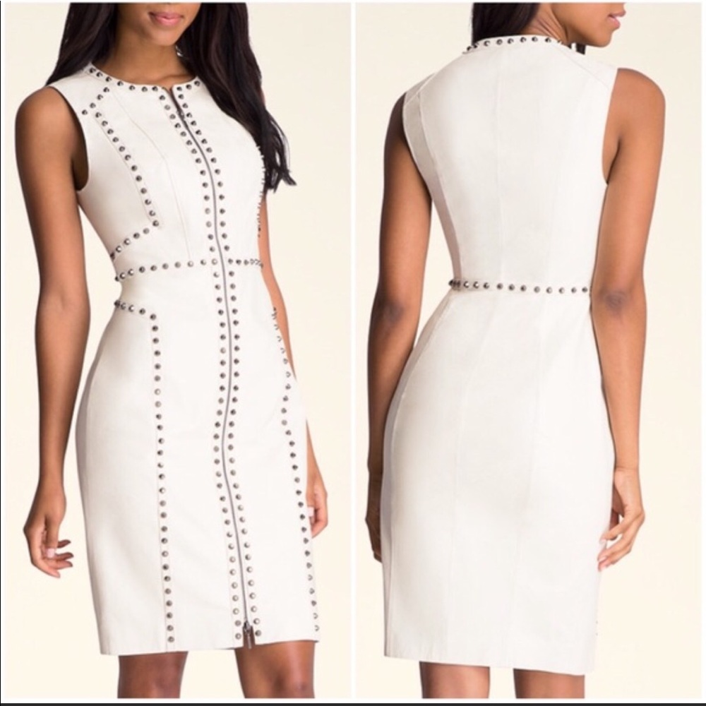 NWT Bebe 100% Leather Studded White Dress XS